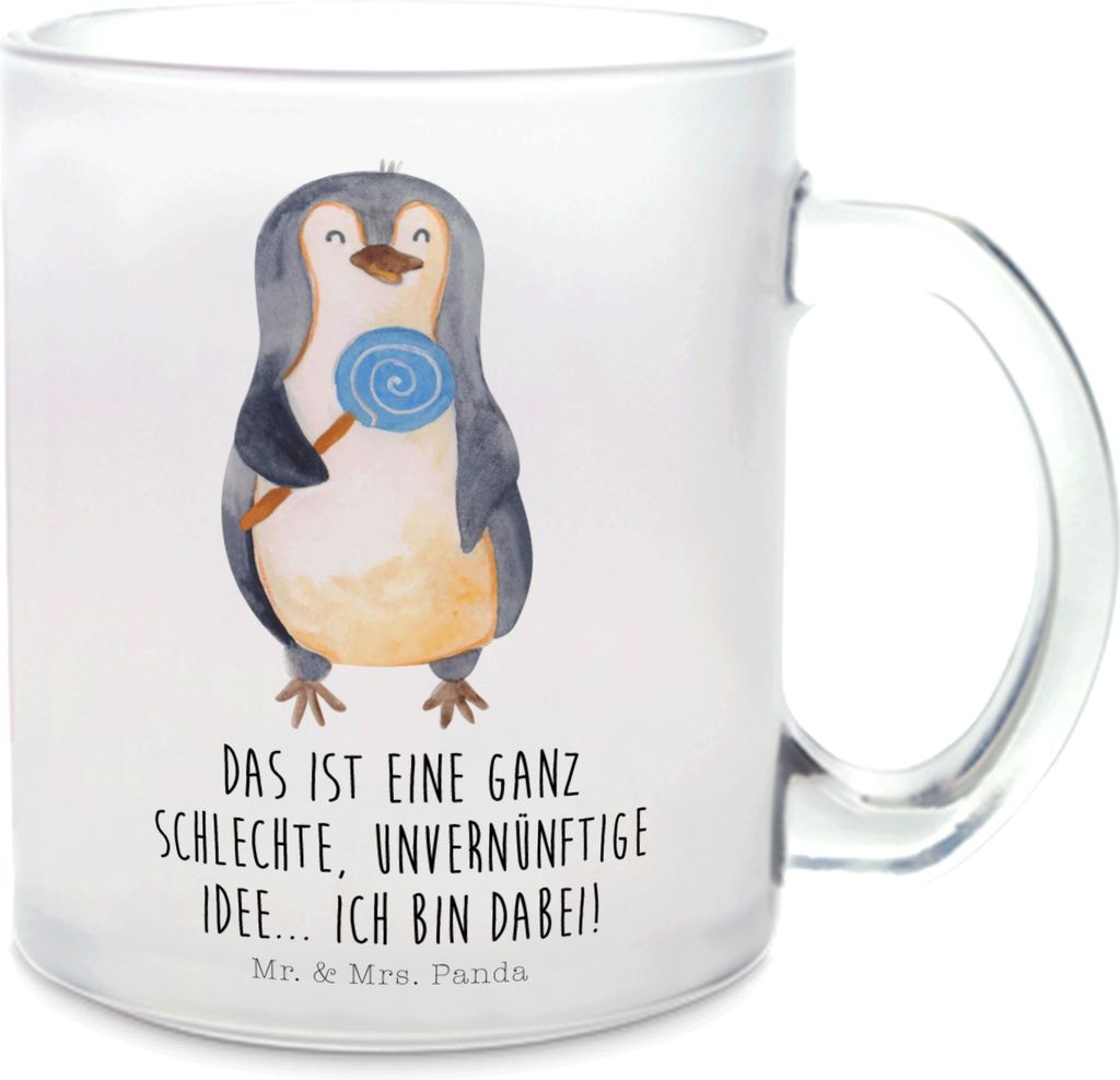 Mr. & Mrs. Panda Pott Pinguin Lolli - Transparent - Geschenk, Trinkglas, glastasse, Teetasse, Süßigkeiten, Motivtasse, Spruch, Unvernünftig, Tee...