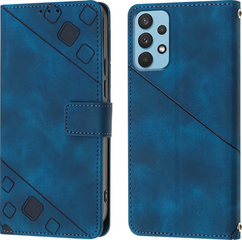 Cover Portafoglio Samsung A32 4G con Stand - Blu Elegante in Rilievo