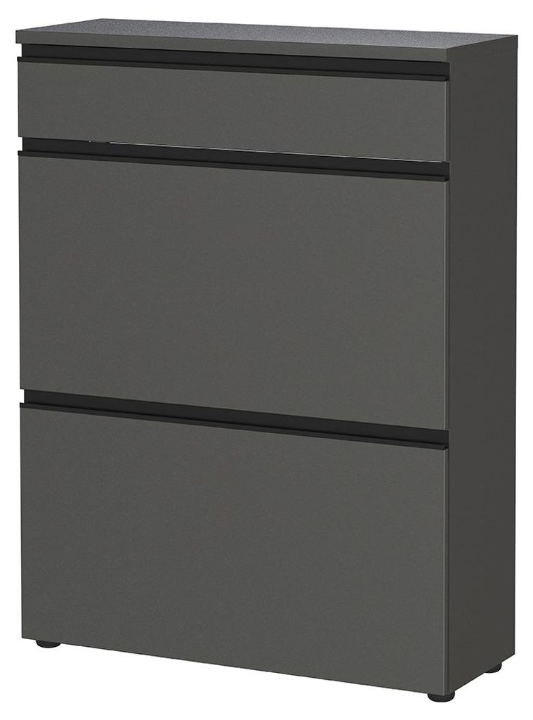 Flur Schuhschrank mit 80 cm Breite in graphit, 2 Klappen & 1 Schublade - BADIA-01