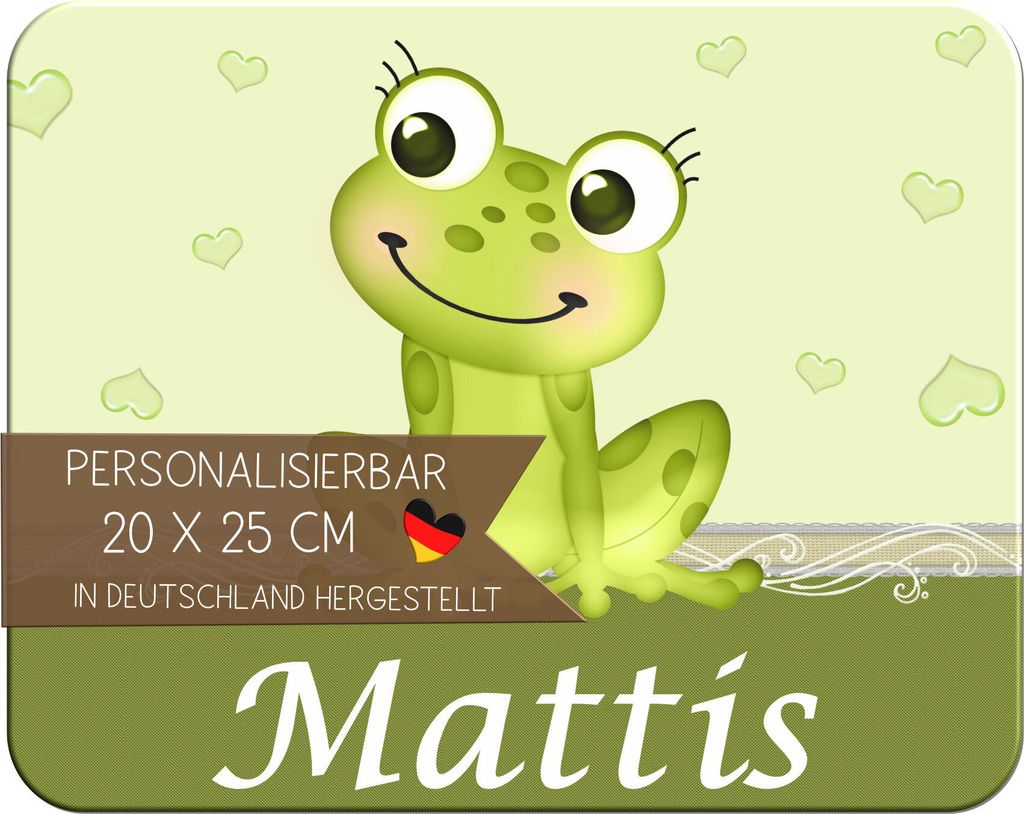 Kinder Frühstücksbrettchen Frosch mit Name personalisiert, Kunststoff, 20x25 cm
