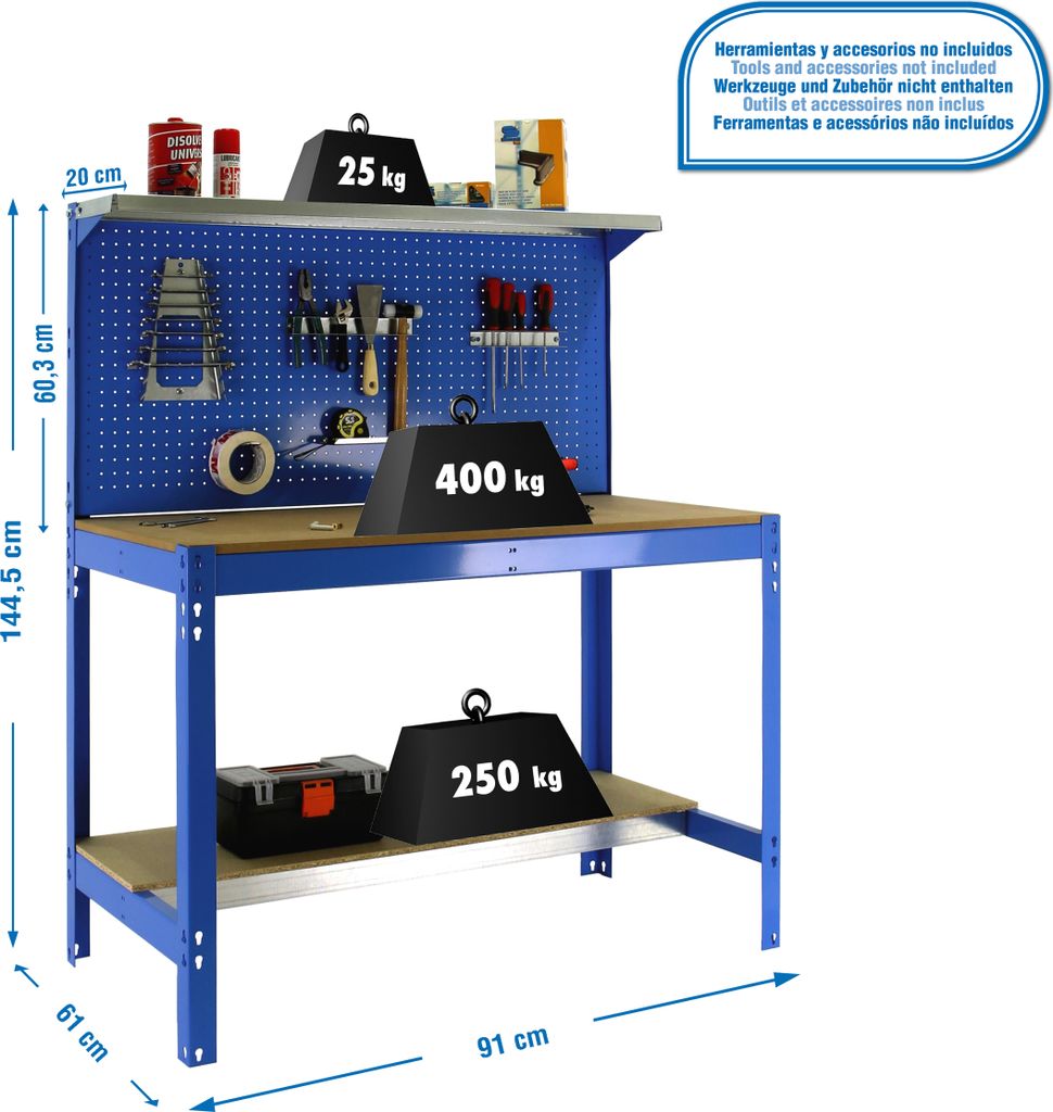 Simonrack Werkbank SIMONWORK BT3 900 blau 91,0 x 61,0 x 144,5 cm