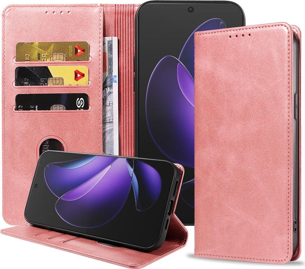 Geeignet für Oppo Reno 13 Pro Handytasche Kunstleder mit Magnetverschluss und Kartenhalter Bookcase mit Klappe - Wallet Case mit Kartenfach - Pink...