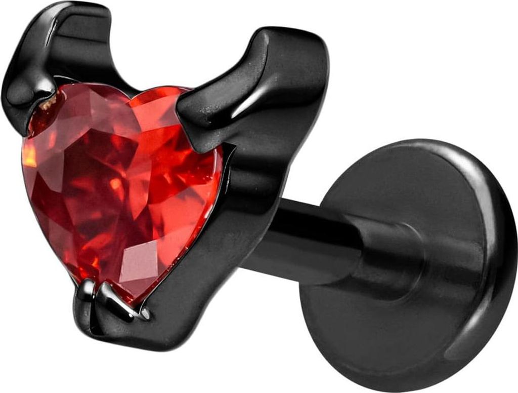 Ohrpiercing, Nasenpiercing Titan Labret mit Innengewinde TEUFELSHERZ Schwarz Stablänge: 10mm | Stabstärke: 1,6mm