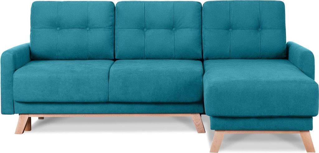 Konsimo Rechte Ecksofa mit ausziehbar Liegfläche "VISNA", Türkis, geflochtener Stoff, Scandinavian, 228x79x165