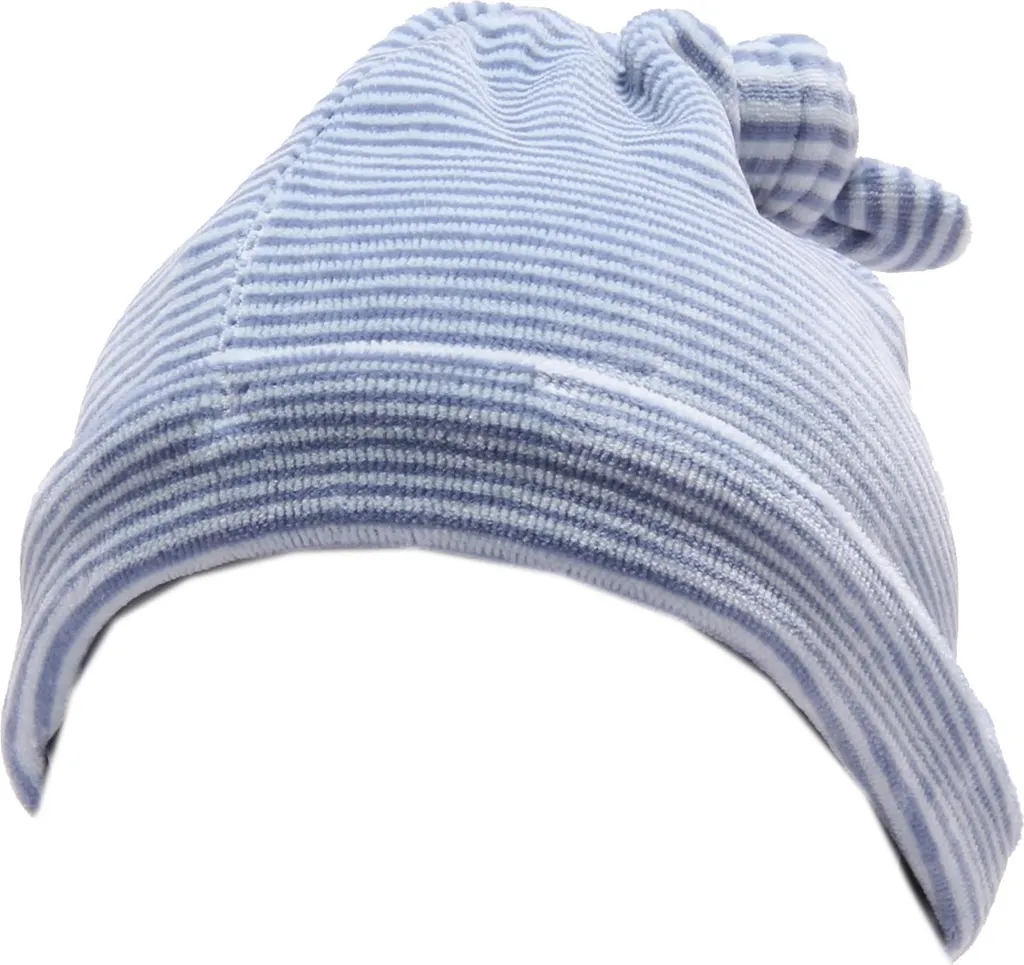 Bonnet de Sortie Bébé Garçon Bleu en Chenille pour Protéger du Froid