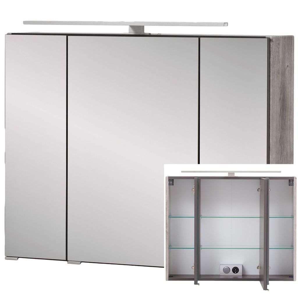 Badmöbel Spiegelschrank inkl. LED Beleuchtung, 80cm, Eiche Ribbeck, TRONDHEIM-03 B/H/T: ca. 80/64/20cm