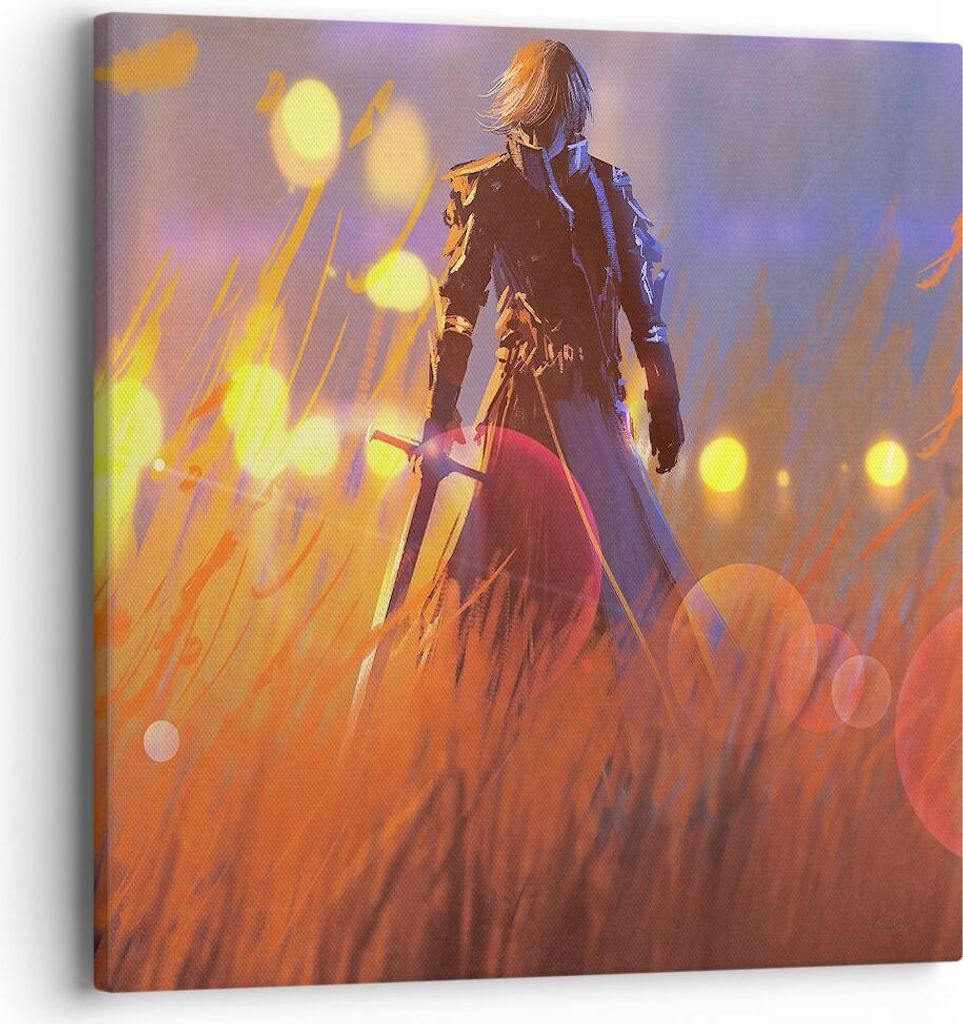 Bild auf Leinwand - Leinwandbild - Krieger Schwert - 40x40cm - Wand Bild - Wanddeko - Wandbilder - Leinwanddruck - Bilder - Kunstdruck - Wanddekora...
