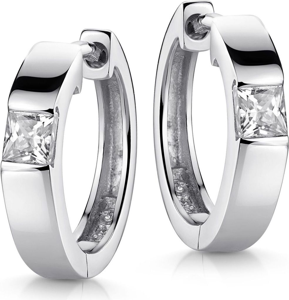 MATERIA Damen Creolen Klappcreolen 925 Sterling Silber mit Zirkonia Steinen 17mm rhodiniert SO-432-Silber