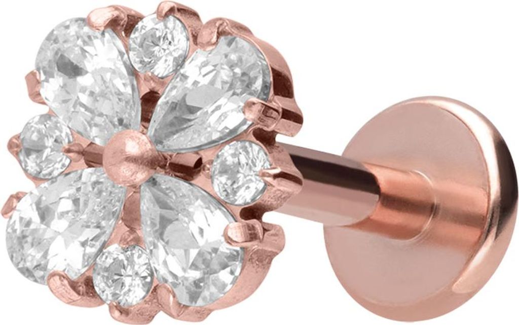 Ohrpiercing, Nasenpiercing Titan Labret mit Innengewinde KRISTALLORNAMENT RoséGold Stablänge: 7mm | Stabstärke: 1,2mm