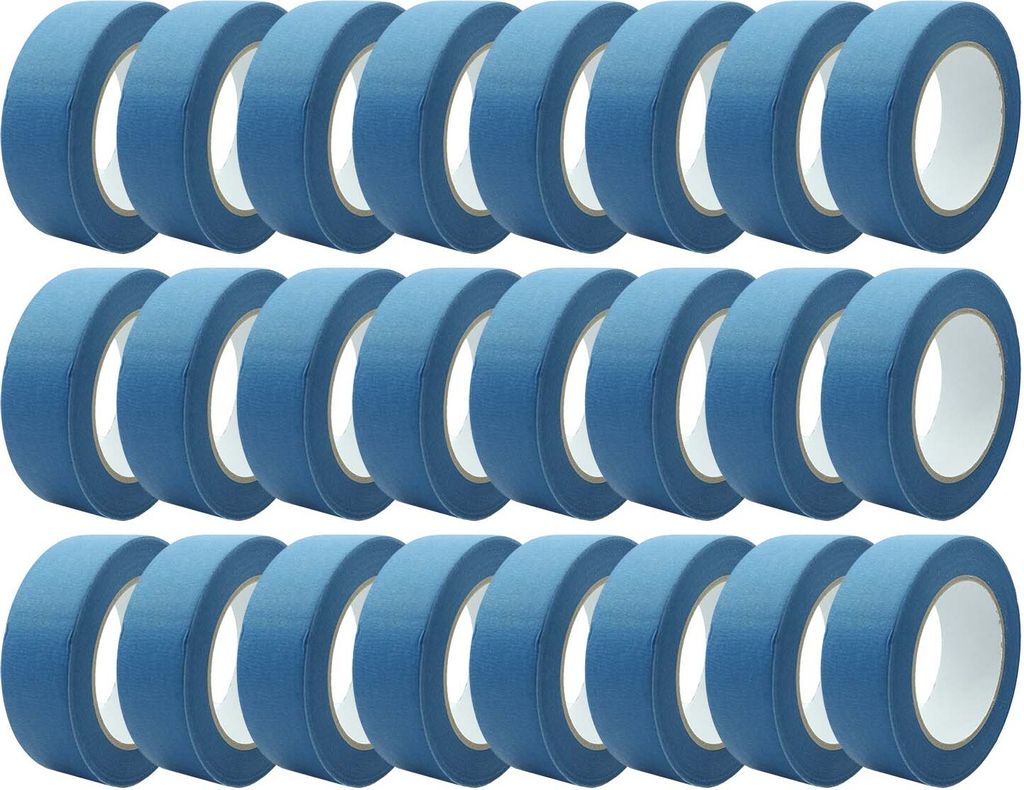 Präzises Feinkreppband Blau 38mm x 50m – 24 Rollen Karton, ideal für scharfe Farbkanten, professionelles Abdecken innen & außen