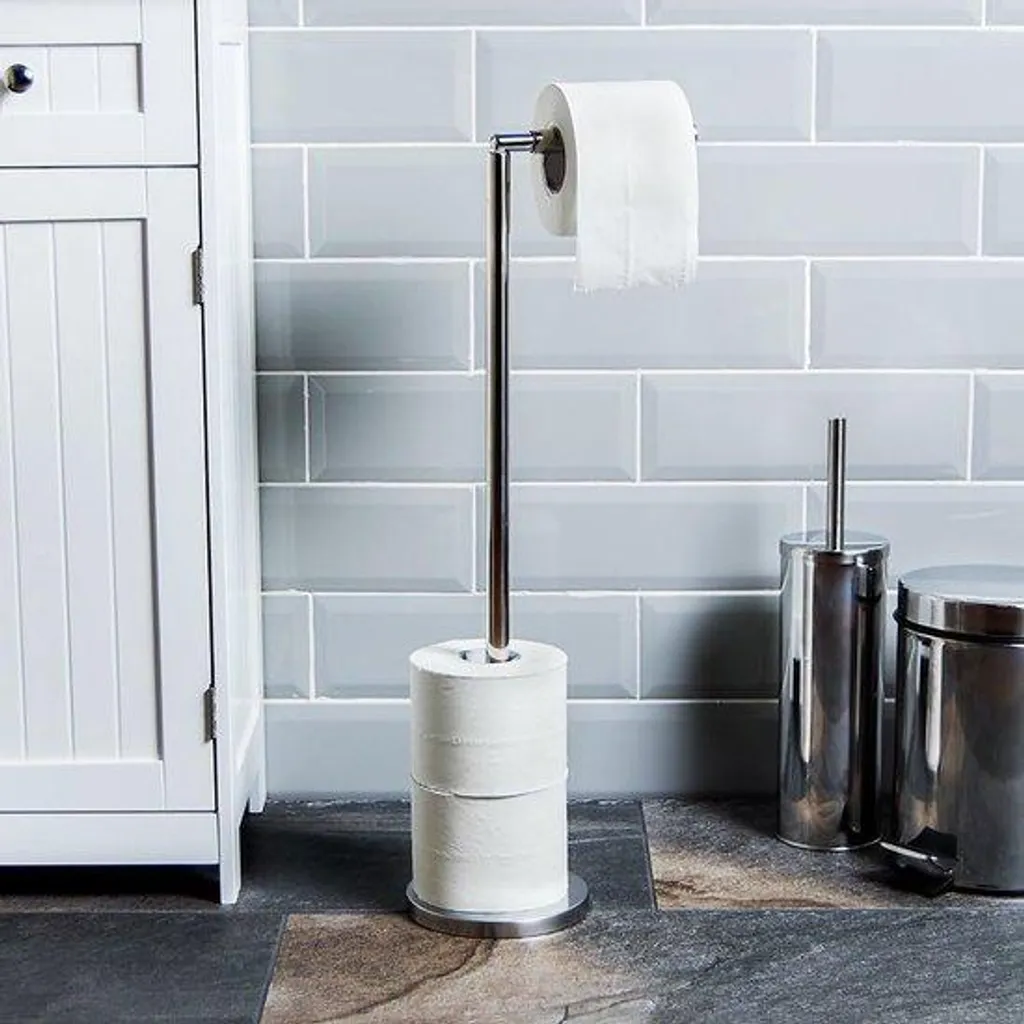 Porte-balai de toilettes élégant en inox chromé pour salle de bains