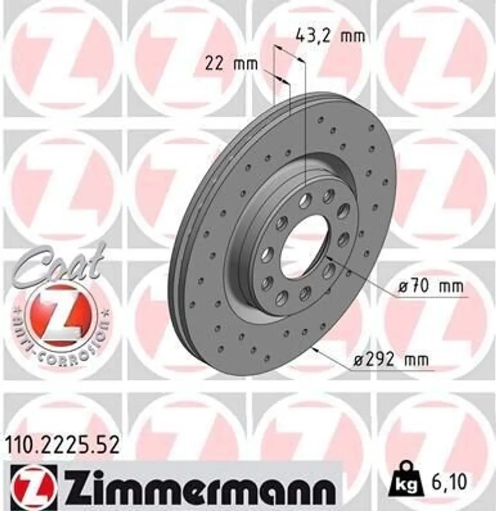Disque de frein avant Zimmermann pour Giulia 952 - Qualité d'Origine FIAT
