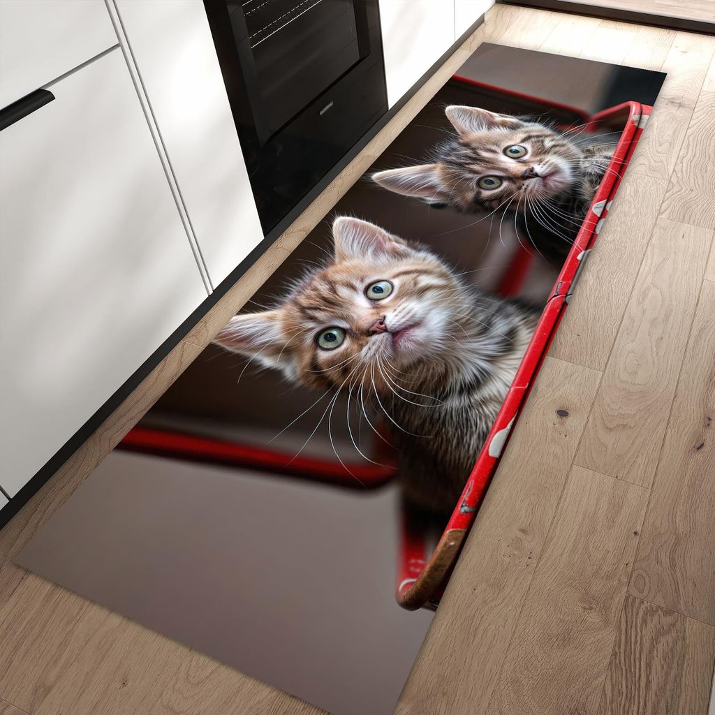 Küchenteppich 80x250cm rutschfest & abwischbar PVC Läufer - Katzen im Koffer