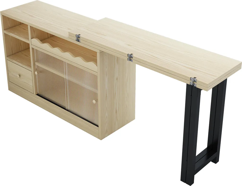 Sweiko Table à manger pliante extensible avec rangement Noir et Nature - 20
