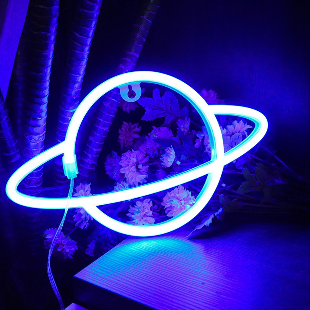 Batteriebetrieben Planet LED Neon Wandleuchte, Neon Schild Nachtlichter Neon Sign Neonlicht Leuchtreklame für Party Bar Gaming Schlafzimmer Zimmer...