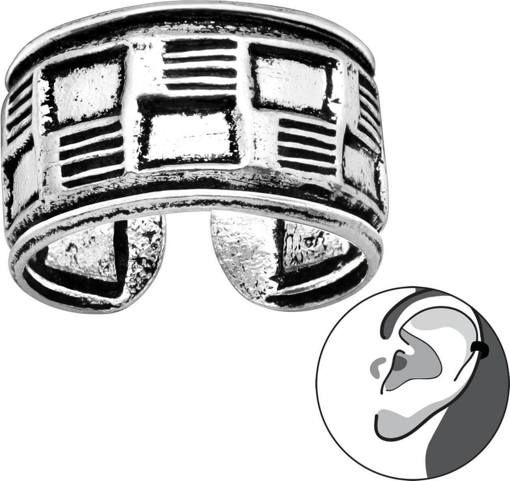 Ear Cuff 925 Sterling Silber oxidiert Ohrklemme mit Rattanmuster
