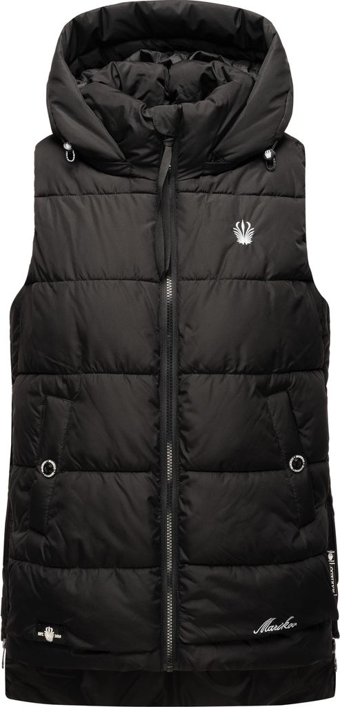 Marikoo Zarinaa Damen Herbst Steppweste mit Kapuze Bodywarmer Vegan Ärmellose Weste Schwarz Gr. 36 - S