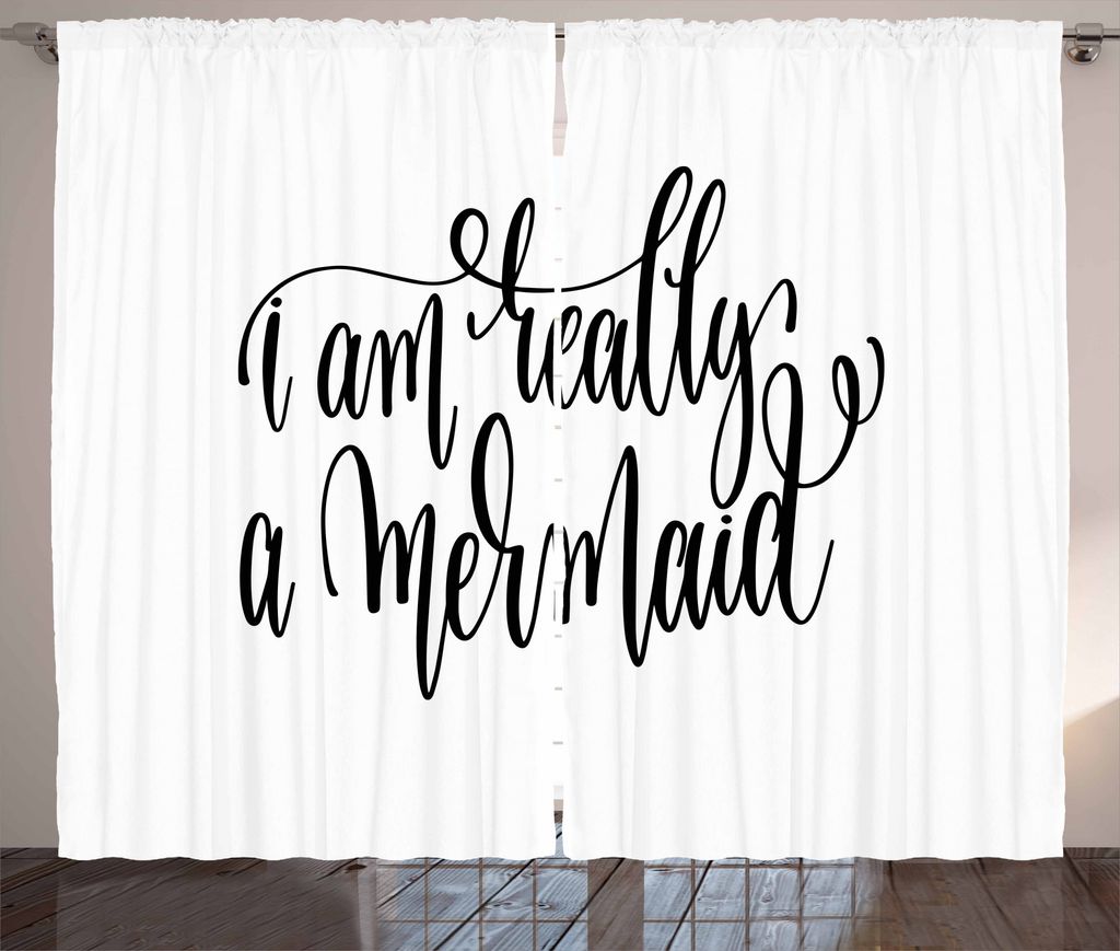ABAKUHAUS Ich bin Mermaid Rustikaler Gardine, Mädchen Theme Slogan, Schlafzimmer Kräuselband Vorhang mit Schlaufen und Haken, 280 x 175 cm, Weiß...