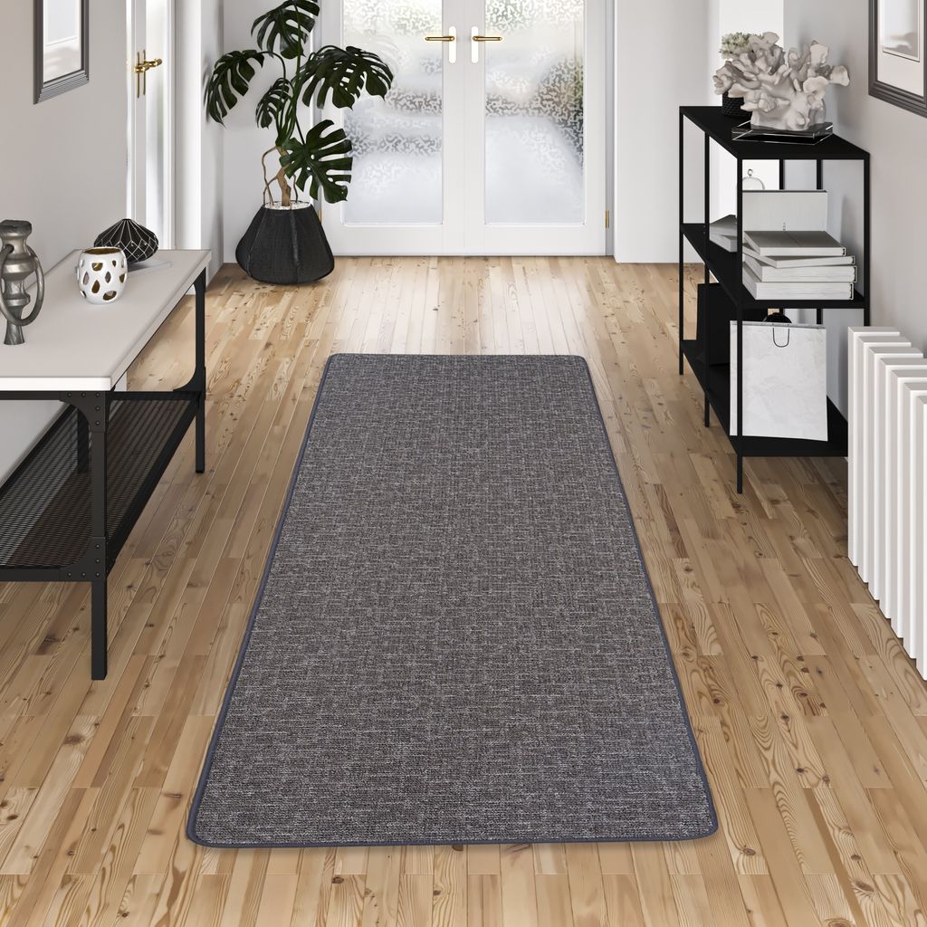 Schlingen Designer Teppich Läufer Niva Anthrazit, Größe:80x320 cm