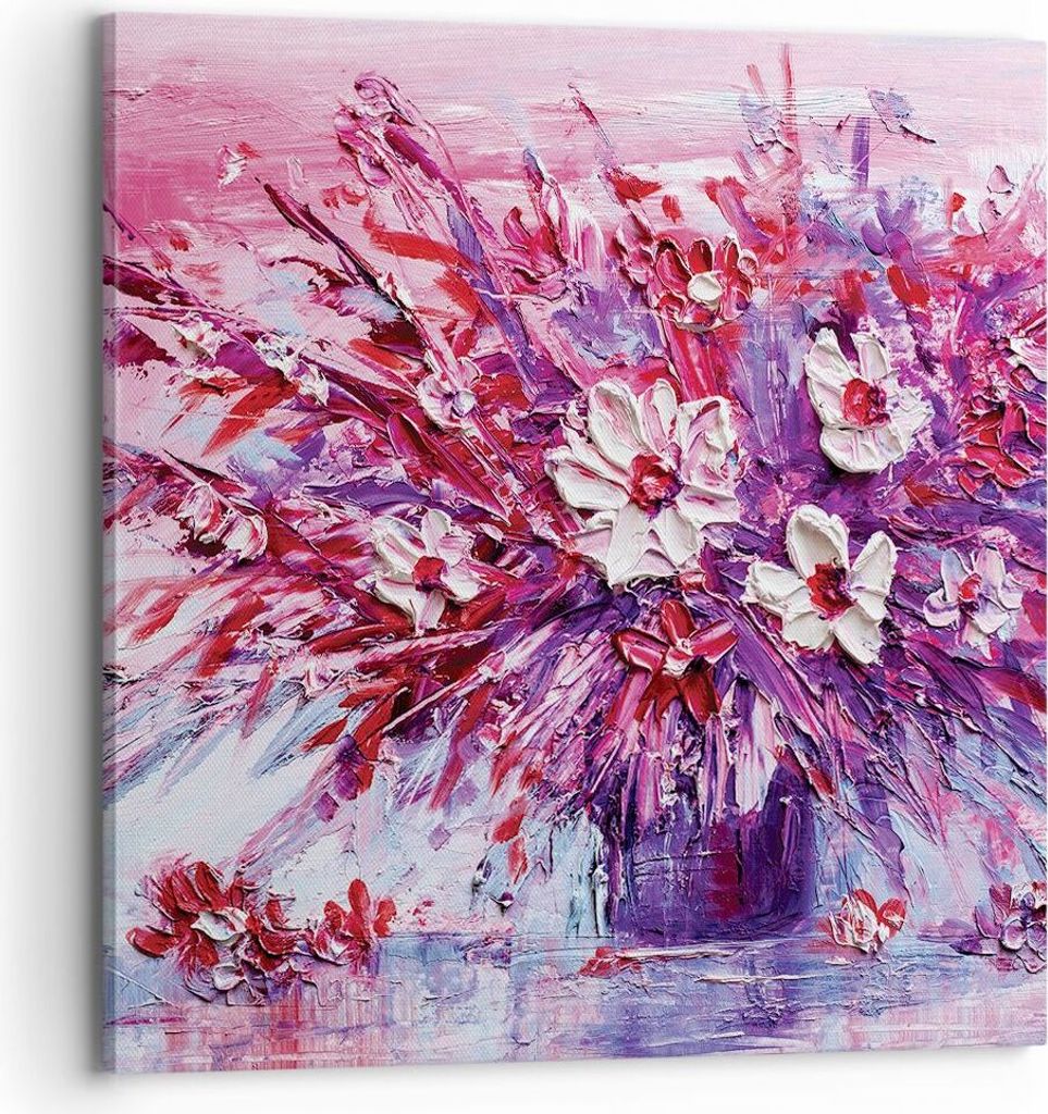 Bild auf Leinwand - Leinwandbild - Einteilig - Pastos Blumen Rosa - 70x70cm - Wand Bild - Wanddeko - Wandbilder - Leinwanddruck - Bilder - Wanddeko...