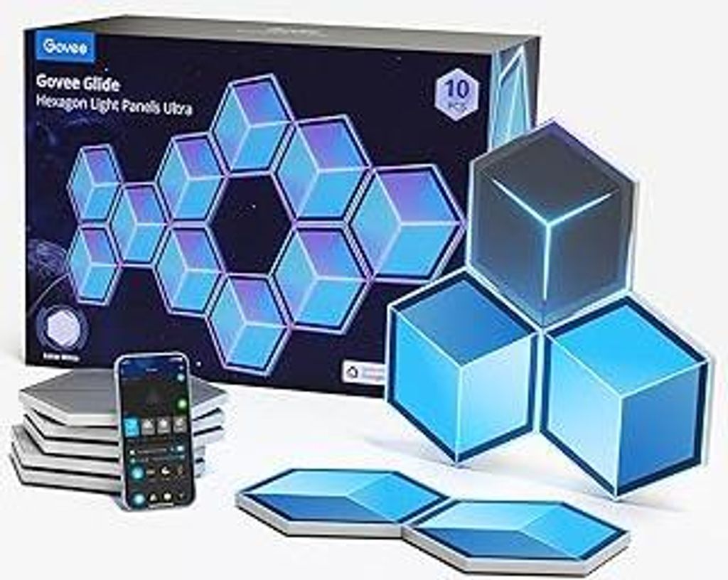 Govee Glide Hexagon Light Ultra, RGBIC 3D , Wi-Fi Wandleuchte 129 LEDs funktioniert mit Alexa, 60 Szenenmodi, für Gaming, Wand, Zimmer Deko, 10 Pa...