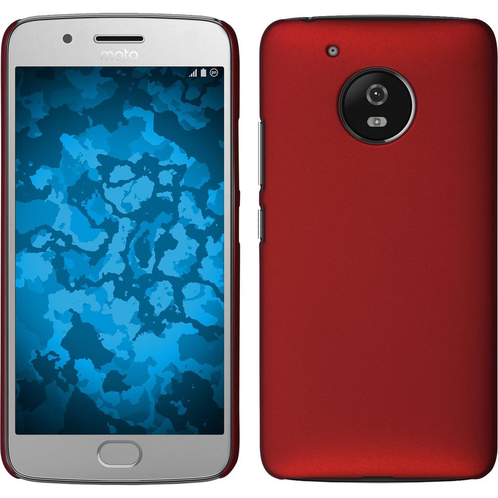 PhoneNatic Case kompatibel mit Lenovo Moto G5 - Hülle rot gummiert Hard-case + 2 Schutzfolien