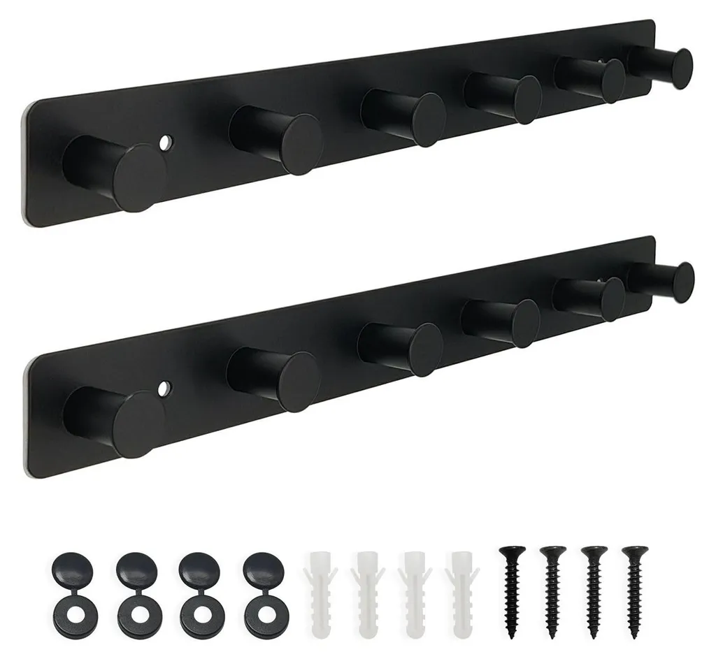 Patère Murale Noire en Métal Robuste 40 cm pour Couloir Moderne