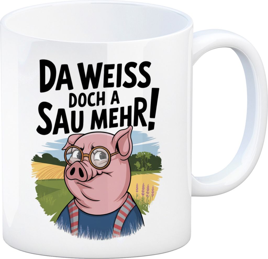 Cartoon Sau mit Brille Kaffeebecher A Sau weiß mehr