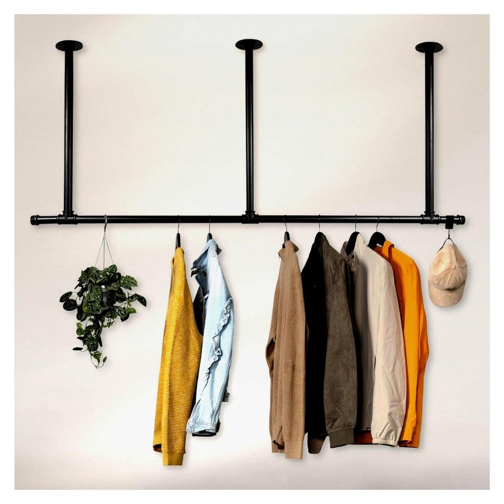 Kleiderstange Garderobe Deckenmontage im Industrial Design für die Decke, schwarz | Breite 160 cm x Höhe 60 cm | Ankleidezimmer | Flur | Bad | be...