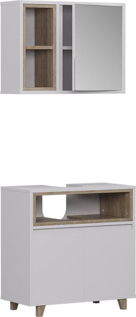 Badmöbel-Set Vicco Elnor Weiß/Eiche mit Spiegelschrank und Unterschrank, Model 57559