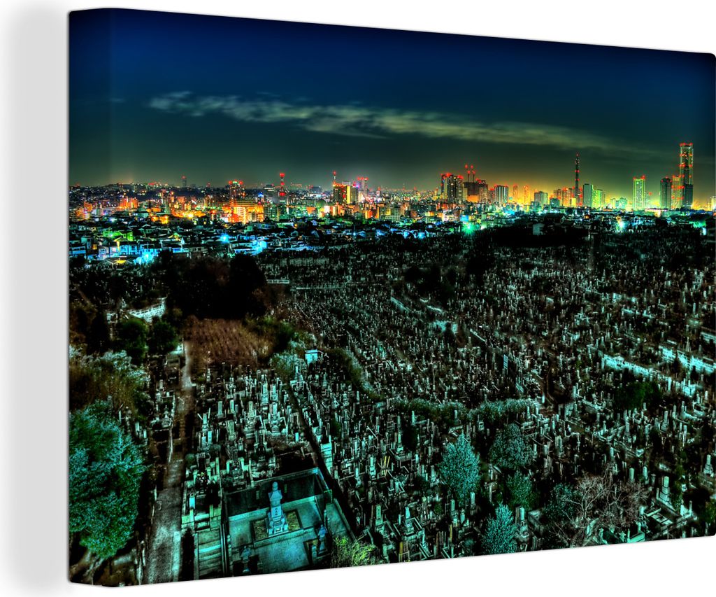 OneMillionCanvasses - Leinwandbilder - 140x90 cm, Grüne Beleuchtung in den Straßen von Kairo bei Nacht in Ägypten, Wandbilder Kunstdruck Wandd...
