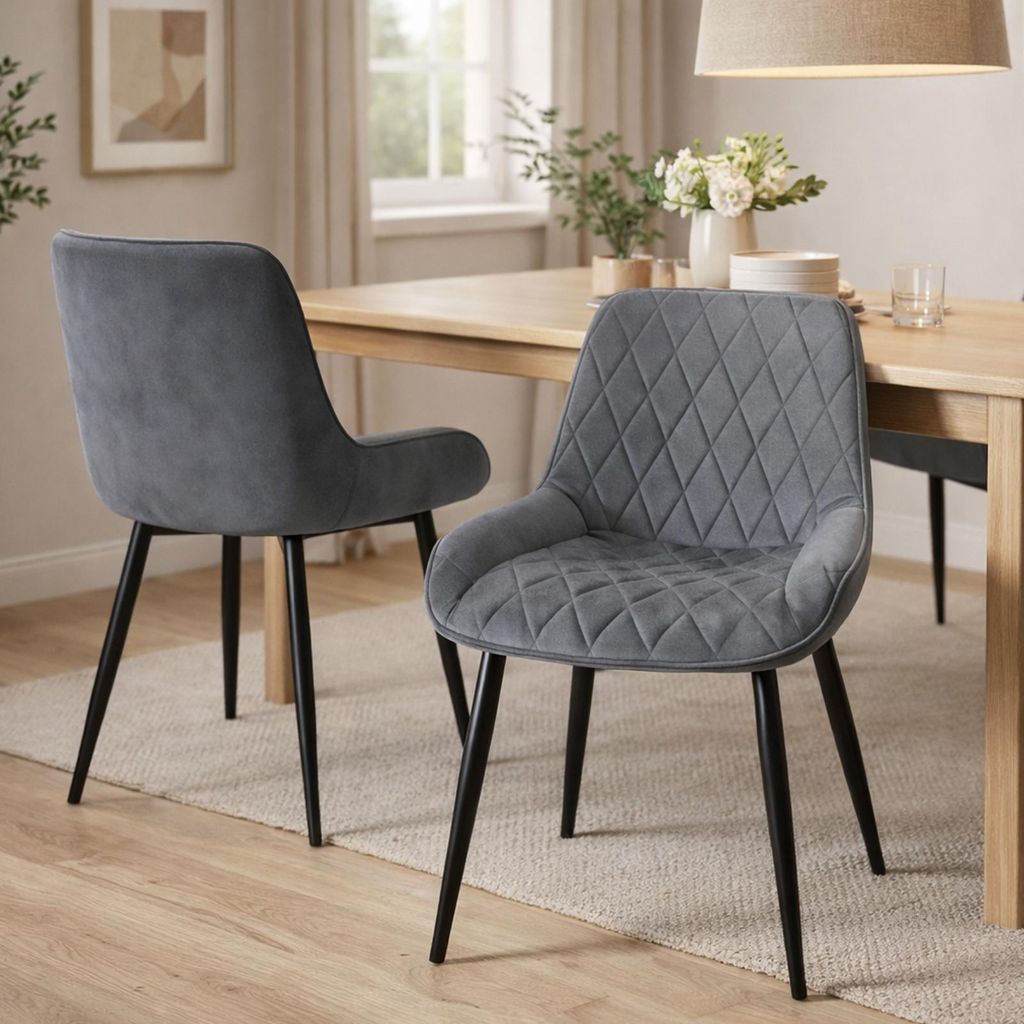 HAGO24 2er Set Esszimmerstühle Anthrazit - Kunstleder Gepolstert Polsterstuhl Schwarze Stahlbeine Metall Sitzhöhe 47cm Belastbarkeit 120kg