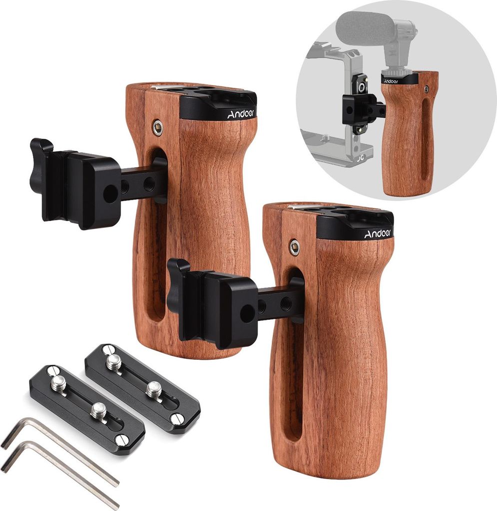 Andoer Universal-Ober-/Seitengriff fuer Kamerakaefig, linker/rechter Seitenhandgriff mit NATO-Klemme, Kaltschuhhalterung, nach oben und unten verst...