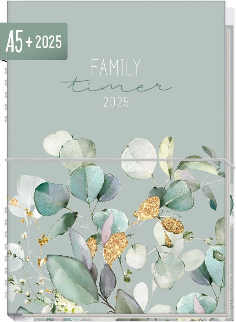 Family-Timer 2025 / 12 Monate / Minty Leaves / Häfft-Verlag Produktbild 1