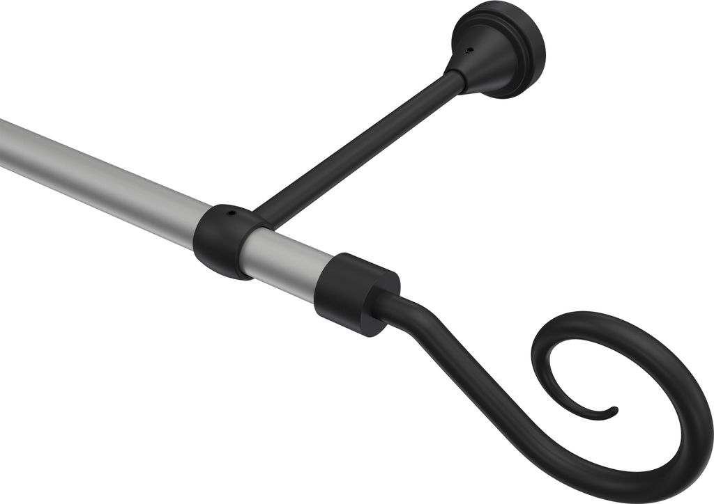Interdeco Gardinenstange / Vorhangstange Silbergrau / Schwarz, Typ Primus Allegra (Spirale), 16 mm Ø 1-läufig, 180 cm