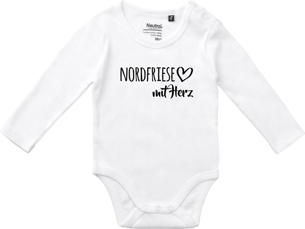 Huuraa Unisex Babystrampler Nordfriese mit Herz Geschenk Größe 80 White Baumwolle Fairtrade Nordfriese Überraschung