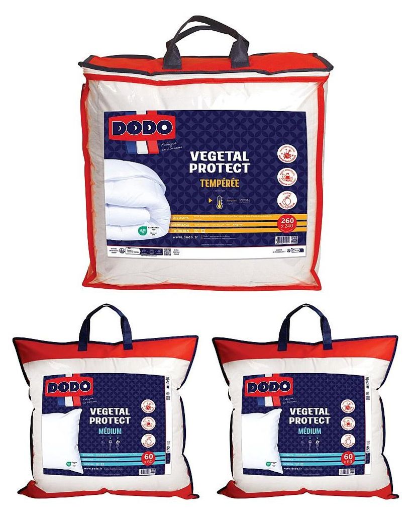DODO-Set: Bettdecke 240 x 260 cm + 2 Kissen 60 x 60 cm – Natürlicher Schutz vor Milben – VEGETAL PROTECT
