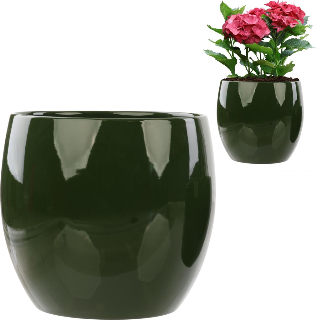 Blumentopf-Keramik-Kugel, grüne Kugel, Glänz, Glatt, Ø 25 cm, H 26 cm, handglasiert, Pflanzenabdeckung, Heimdekoration, Dekoration, stilvoll, mo...