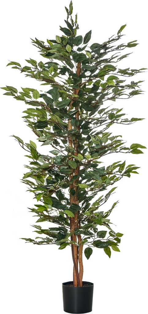 HOMCOM Kunstpflanzen im Topf 150 cm Ficus-baum Kunstbaum Kunststofftopf