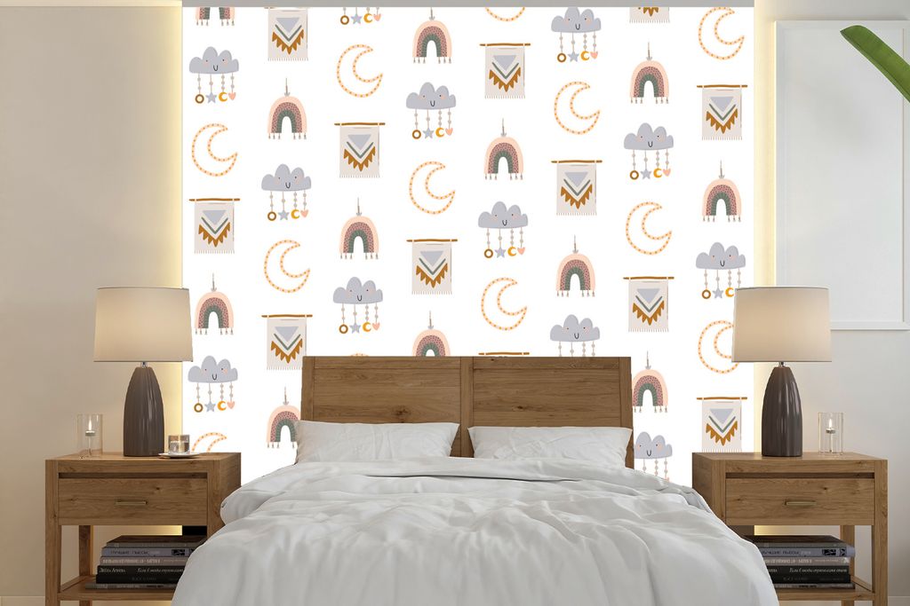 MuchoWow Fototapete für Wohnzimmer oder Schlafzimmer Wandtapete Vinyl Motivtapete Illustrationen - Muster - Kinderzimmer - 350x350 cm - Schlafzi...