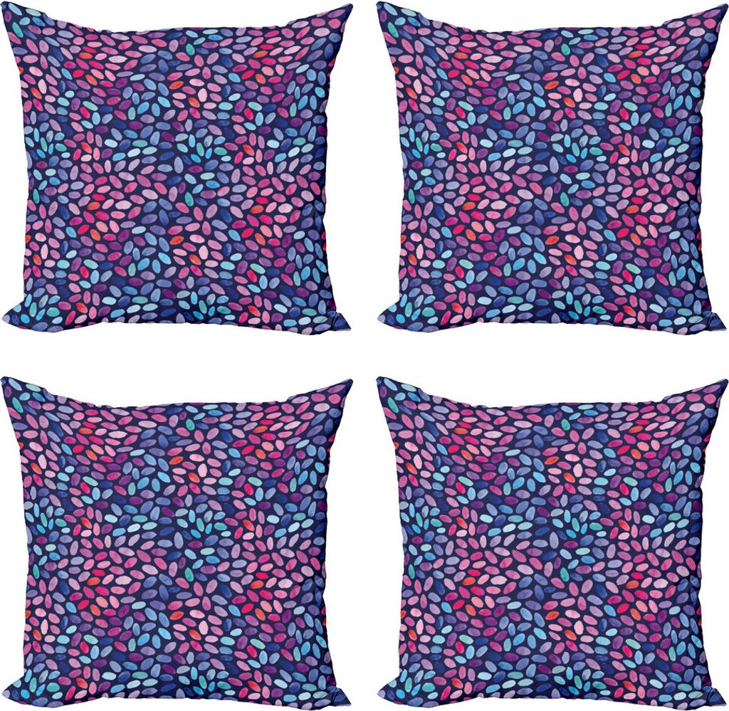 ABAKUHAUS Modern Kissenbezug Set (4 Stück), Aquarell-Skizze Mosaik, Moderner Doppelseitiger Digitaldruck, 60 cm x 60 cm, Blau Hellblau und Rosa