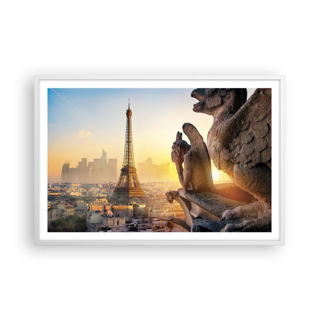 Gerahmtes Poster - Weißer Rahmen - Wasserspeier Turm Eiffel - 91,5x61 cm - Wand Bild - Wanddeko - Wandbilder - Kunstposter - Wandposter - Bilderra...