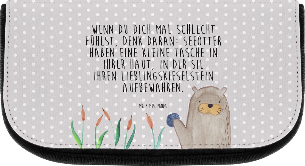 Mr. & Mrs. Panda Kulturbeutel Otter Stein - Grau Pastell - Geschenk, Fun Facts, kulturtäschchen, kosmetiktäschchen, Necessaire, Witzige Fakten, O...