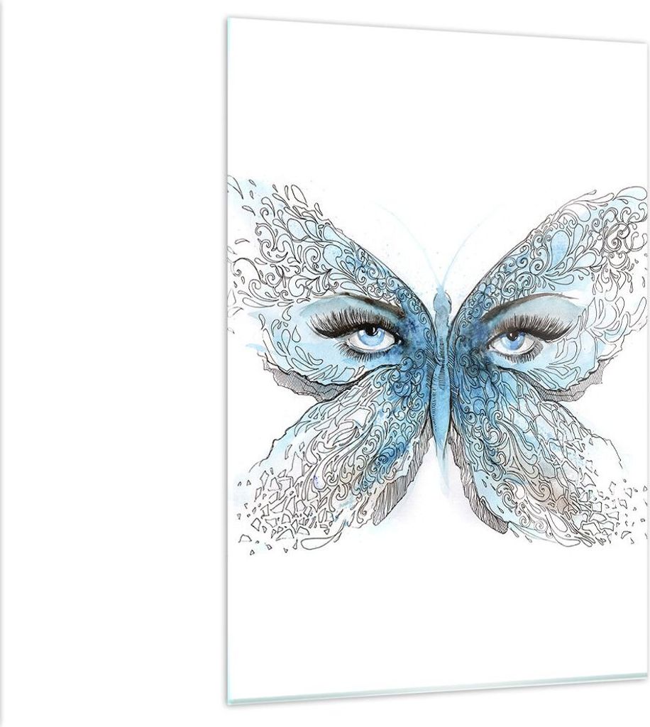 Bilder auf glas - Einteilig - Illustration Gesicht Schmetterling Wimper - 80x120cm - Glasbilder - Wandbilder - Bilder - Wanddekoration aus Glas - G...