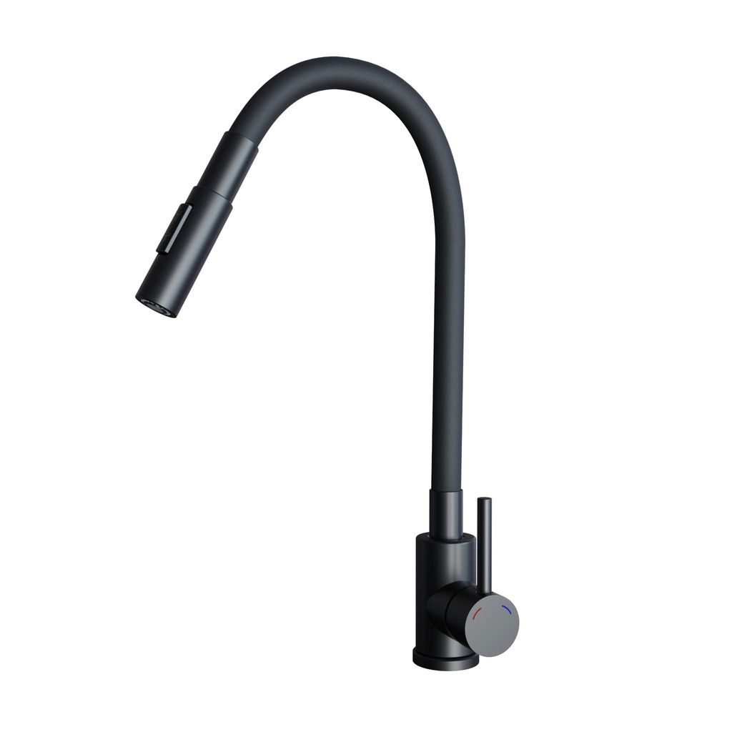GranMaster FLESSILA DUAL Küchenarmatur Schwarz – Flexibler Wasserhahn aus Edelstahl & Silikon – Spültischarmatur mit hohem Auslauf