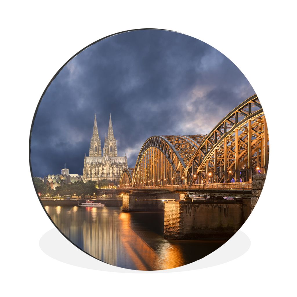 MuchoWow Aluminium Wandkreis Deutschland - Köln - Brücke - Dom Ø 30 cm Wanddeko Modern Wohnzimmer - Wand Bild - Wohnzimmer - Runde Bilder - Al...