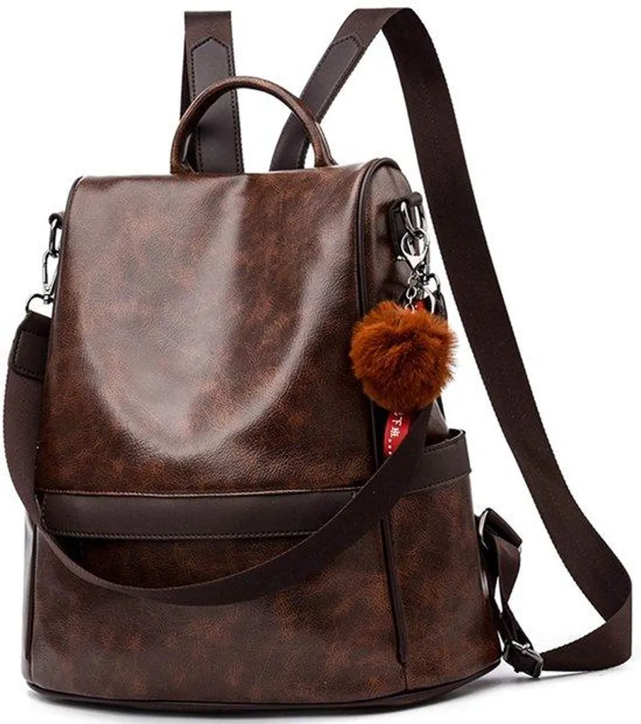 Sac à dos femme en cuir PU marron café souple et imperméable - Lison