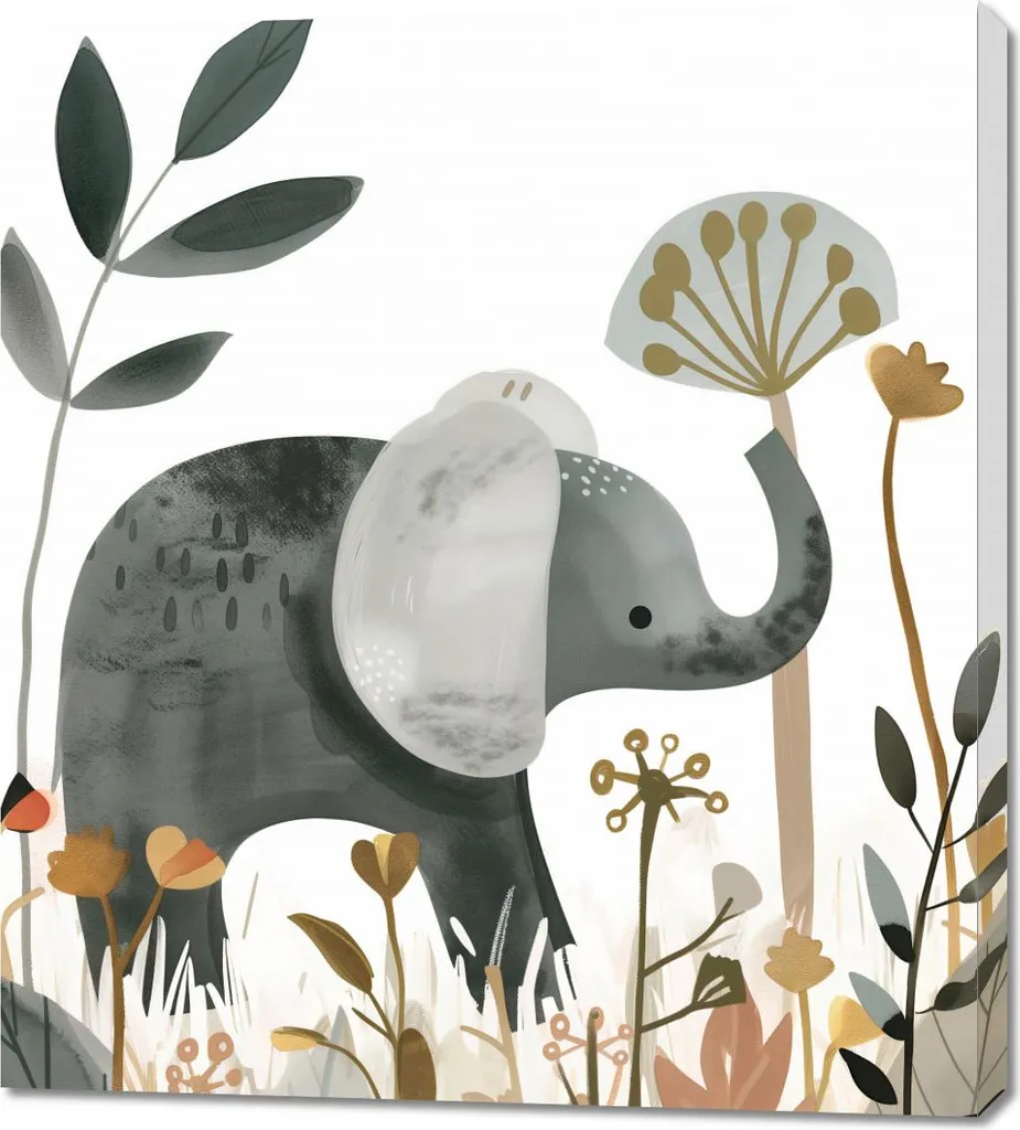 Stampa su Tela Elefante Giardino 90x100 cm - Alta Definizione Canvas