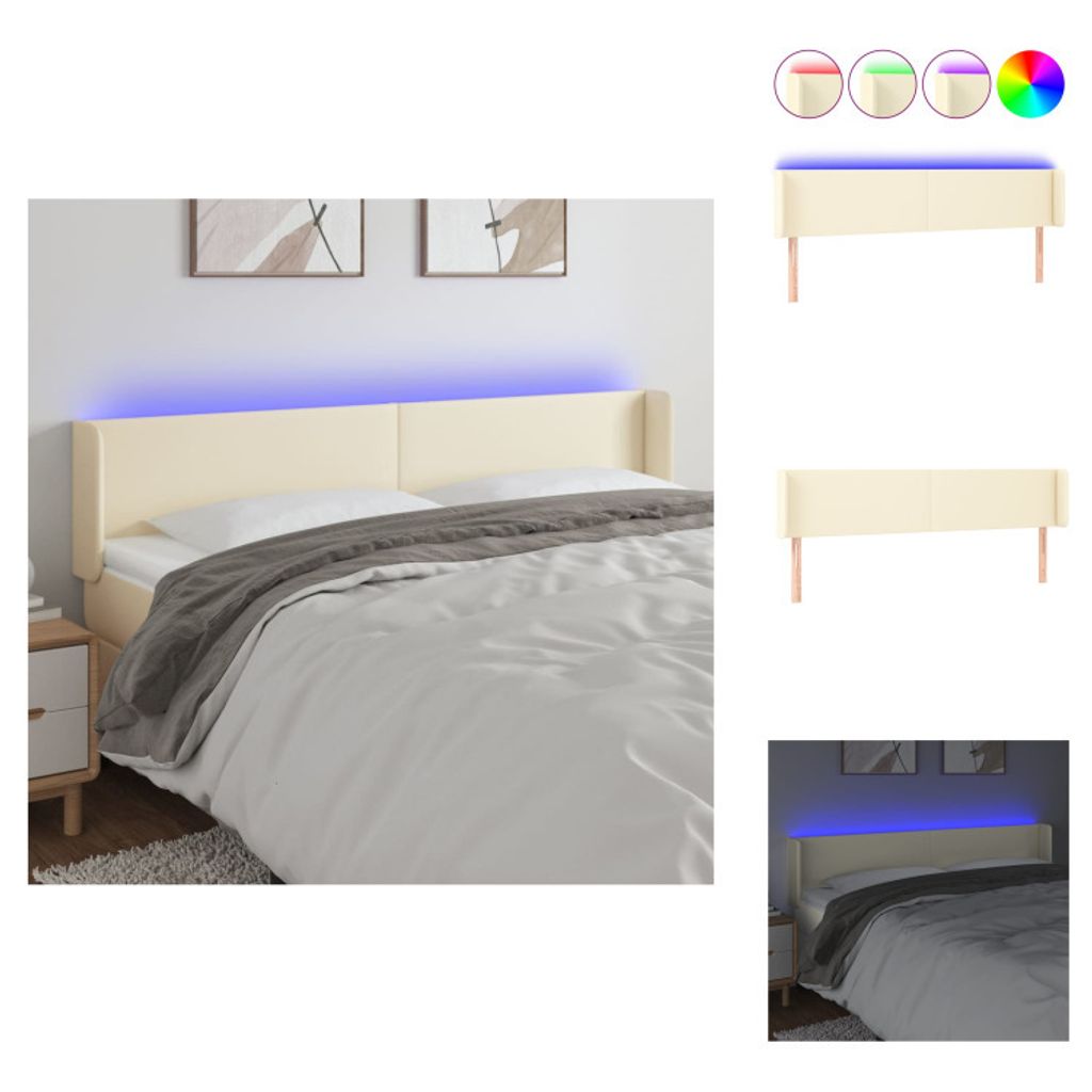 vidaXL LED Kopfteil Creme 183x16x78/88 cm Kunstleder - Kopf- & Fußenden