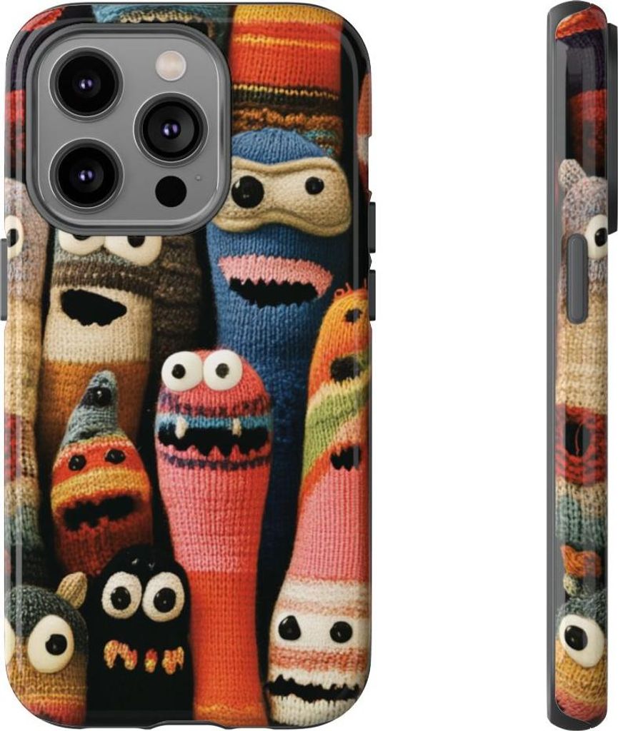 Bunte Strickmonster – Hülle Kompatibel mit iPhone 14 Pro